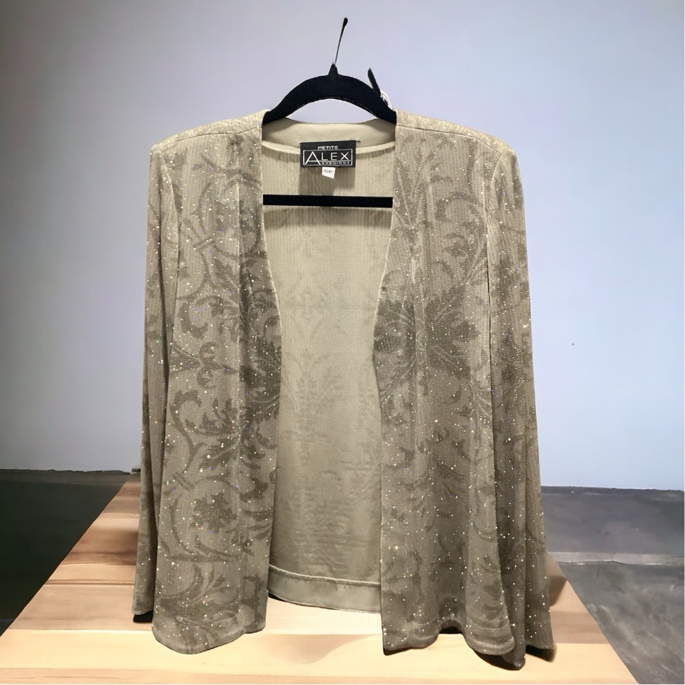 Alex Evenings Beige Paisley Shimmer Jacket, Size 10P